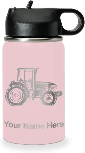 Miniatura 78 de LaserGram Botella de agua personalizada, tractor agrícola, acero inoxidable de doble pared aislada al vacío con popote superior, regalo grabado