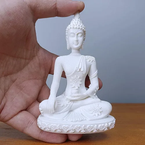 Miniatura 6 de HYFAN Estatua armoniosa de meditación de Buda de piedra arenisca para manualidades, escultura de Feng Shui, decoración para el hogar, oficina