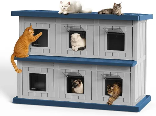 Miniatura 11 de DRATO Casa para gatos al aire libre, impermeable, material de polipropileno, refugio para gatos, robusto, resistente, fácil de montar, cálida casa