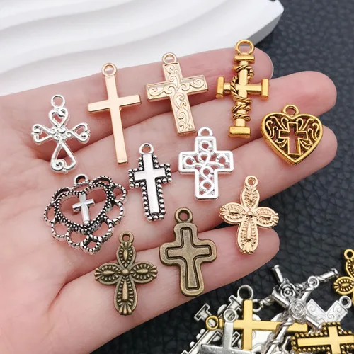 Miniatura 4 de WOCRAFT 100 piezas de dijes cruzados para la fabricación de joyas, brazaletes de pulsera de joyería surtidos, dijes al por mayor de metal mixto a