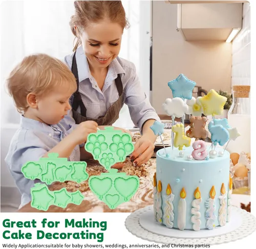 Miniatura 6 de KALAIEN Moldes de silicona para chocolate con estrella, forma de corazón y gomitas, moldes de fondant de flores para moldes de velas, bandeja de 4