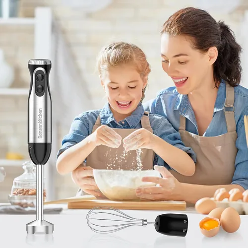 Miniatura 8 de Bonsenkitchen Batidora de mano de inmersión con batidor, 20 velocidades y modo turbo, batidora de mano de 500 W, batidora de mano de acero