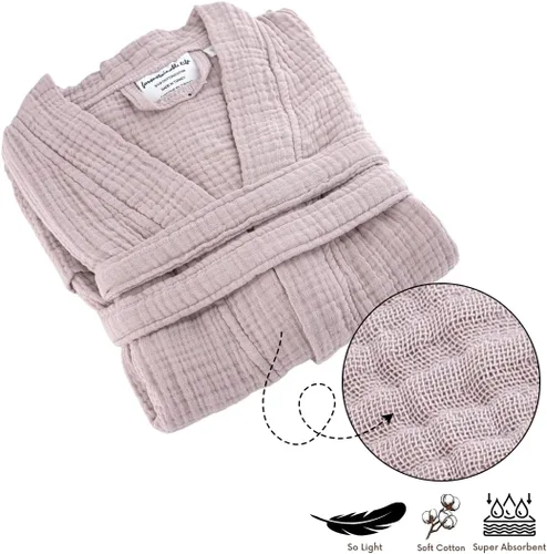 Miniatura 2 de Bata de baño unisex de muselina turca, 100% algodón, suave, absorbente, lavado de ropa natural