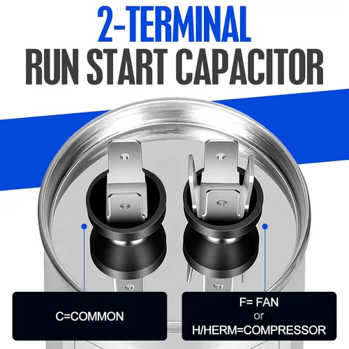 Miniatura 3 de Condensador de 5 uF/MFD para CA, 370 o 440 VCA CBB65 Condensadores redondos de funcionamiento dual para motor de CA, arranque de ventilador