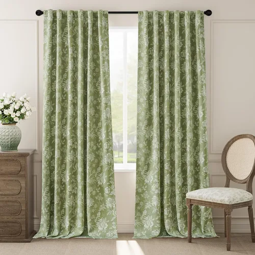Miniatura 8 de jinchan Cortinas Opacas Florales para Dormitorio, 63 Pulgadas de Largo Cortinas Opacas con Estampado de Flores, Estilo Campo Francés con Pestañas