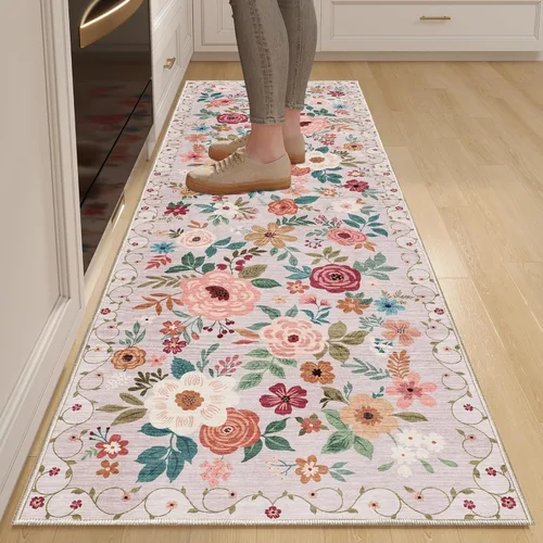 Miniatura 88 de DUKINO Alfombra de área de 6 x 9 pies, alfombra floral para sala de estar, ligera, antideslizante, lavable, alfombra de interior de pelo bajo