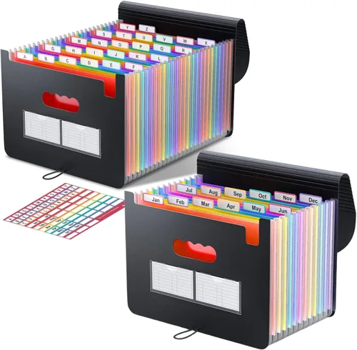 ThinkTex Organizador de archivos de acordeón, carpetas de archivos expandibles de 12 y 26 bolsillos, organizador mensual de documentos de recibos de