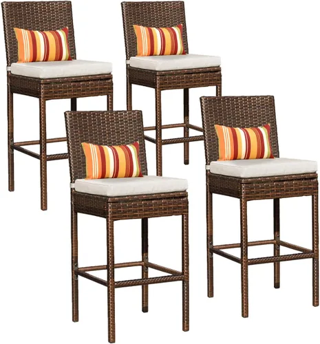 Sundale Outdoor Juego de 4 taburetes de bar de 30 pulgadas de altura de asiento, taburetes de mimbre para patio con respaldo, silla de ratán marrón