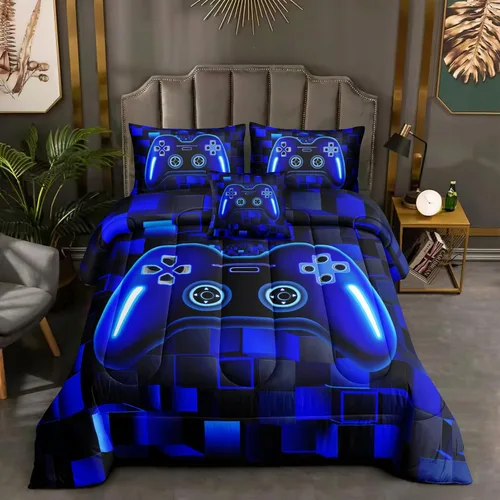 Miniatura 5 de ROWADALO Juego de ropa de cama de 5 piezas para niños, juego de edredón para jugadores en una bolsa, juego completo con edredón, sábanas, sábana