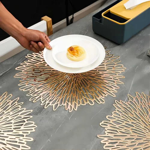 Miniatura 6 de Juego de 6 manteles individuales dorados de 15 pulgadas, manteles individuales redondos brillantes para cocina, comedor, para Acción de Gracias