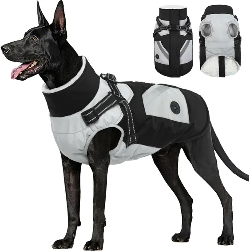 Miniatura 30 de FUAMEY Chaquetas de invierno para perros pequeños, abrigo para perros con arnés incorporado, trajes de nieve impermeables para perros, chaqueta