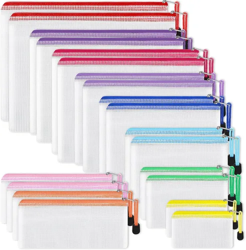 Miniatura 11 de EOOUT 8 bolsas de malla con cremallera, 8 tamaños, bolsas impermeables con cremallera, 8 colores de plástico impermeable para almacenamiento