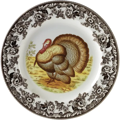 Miniatura 12 de Plato de cena Spode Woodland Red Grouse - 10.5" de loza fina, borde con flores británicas, diseño rústico de animales de caza fabricado
