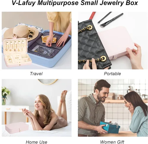 Miniatura 86 de Joyero pequeño, joyero de viaje portátil para mujer, mini organizador de viaje de 2 capas, regalo para mujeres y niñas, negro A