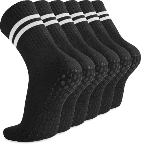 Diu Life Paquete de 3 calcetines de pilates de yoga con agarres para mujer, antideslizantes, entrenamiento, barra pura, ballet, danza, calcetines de