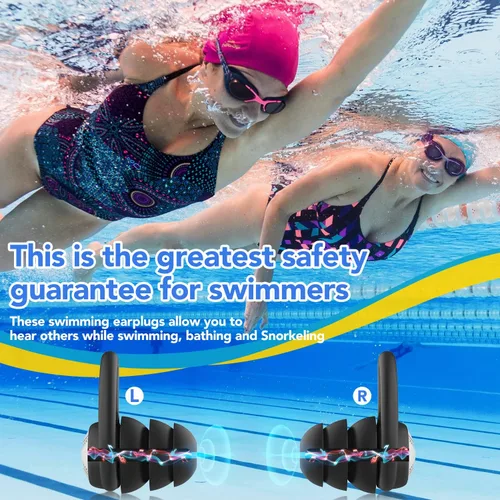 Miniatura 4 de Tapones para los oídos de natación impermeables, 1 par de tapones de silicona para los oídos para adultos y niños, tapones para los oídos