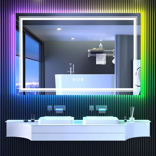 Miniatura 49 de Snowdool Espejo LED de baño, 32 x 32 pulgadas con luz frontal y retroiluminada, antivaho, espejo de tocador de baño para pared, función de memoria