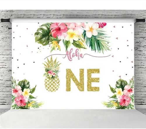 Miniatura 5 de Lofaris Fondo de fiesta de verano con diseño floral tropical hawaiano de piña, piña, decoración de fiesta de cumpleaños para niños, 7 x 5 pies