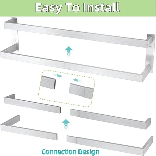 Miniatura 5 de Toallero doble, toallero de 24 pulgadas para baño montado en la pared, toallero de acero inoxidable, toallero doble para toallero para pared
