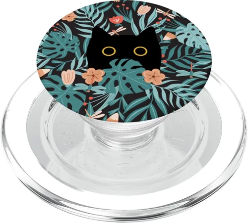 Miniatura 8 de Gato negro en flores botánicas patrón floral verde lindo gato PopSockets estándar PopGrip
