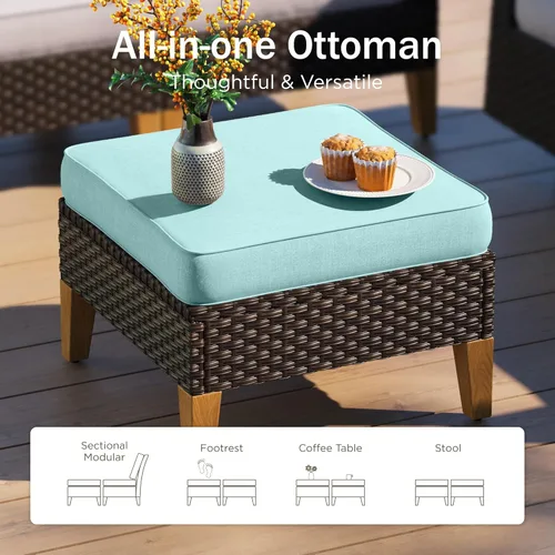 Miniatura 2 de PHI VILLA Otomana de mimbre para patio, 2 piezas, asiento otomano de mimbre para todo tipo de clima, reposapiés para exteriores con cojines