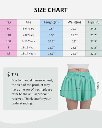 Miniatura 7 de HASMES Pantalones cortos de mariposa para niñas, pantalones cortos deportivos fluidos con bolsillos interiores para correr, bailar, animar, 5-14 años