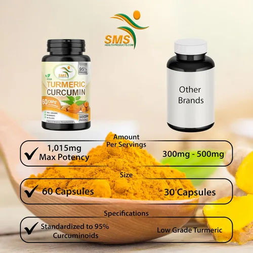 Miniatura 5 de Curcumina de cúrcuma de 1000 mg, sin rellenos, 95% curcuminoides con extracto de pimienta negra BioPerine, apoyo inmunológico natural, fabricado
