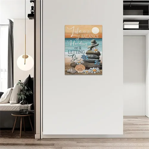 Miniatura 4 de Lienzo inspirador de playa costera, arte para pared, diseño de piedras zen, puesta de sol y océano, decoración de pared, citas de vida, impresiones