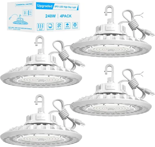Miniatura 17 de Luz LED UFO High Bay 150W, 22,500LM 5000K luces LED, cable de 5 pies con enchufe de EE. UU., gancho para colgar, cuerda segura, certificación ETL