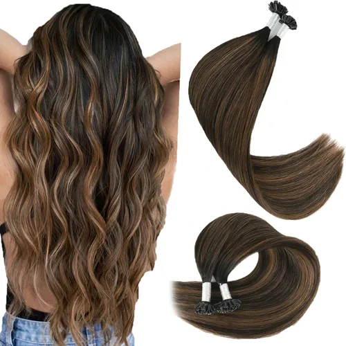 Miniatura 27 de ABH AMAZINGBEAUTY HAIR Extensiones de cabello rizado liso para mujeres negras con punta en I, cabello humano, punta en I, Remy, 50 mechones, punta