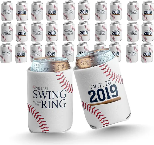 Miniatura 10 de VictoryStore Enfriadores de latas personalizados para despedida de soltero de béisbol, un último columpio antes del anillo, juego de 6 fundas