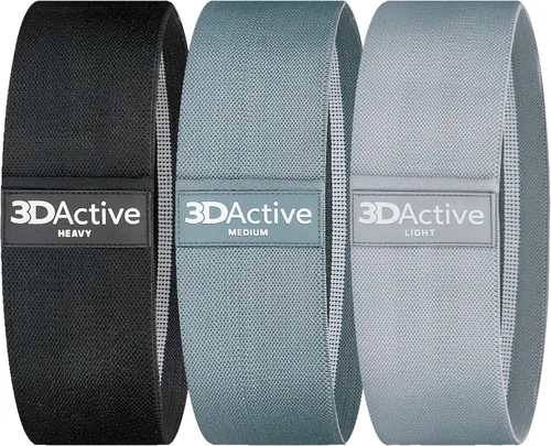 3DActive Bandas de resistencia de tela para piernas y glúteos. Juego de bandas anchas antideslizantes para la cadera para entrenamientos en casa y