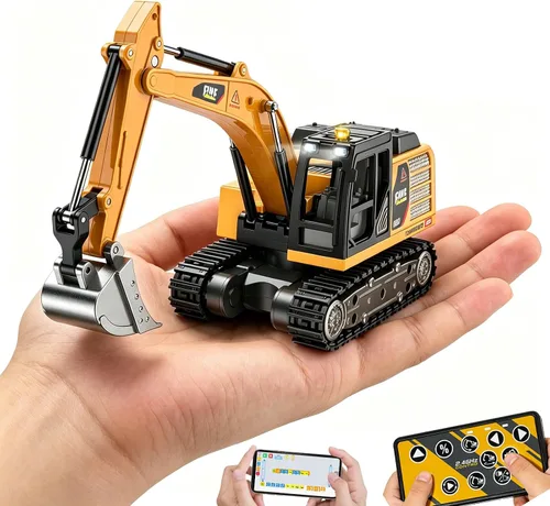 Miniexcavadora a control remoto, juguetes de vehículos de construcción de aleación RC 1:64, herramientas STEM para aprender programación para niños