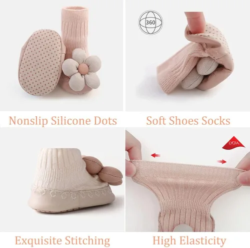 Miniatura 3 de SUITBOY Baby Girl Socks Look Like Shoe Toddler Ant-slip Socks with Grips Baby Long Socks with Cute Bows Floor Shoes Socks