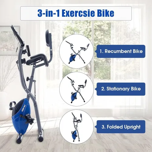 Miniatura 2 de Merax Bicicleta estática plegable, 3 en 1, bicicleta estática magnética para el hogar con resistencia de 16 niveles, bicicleta de ciclismo vertical
