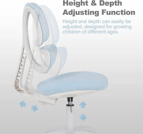 Miniatura 5 de Silla de escritorio para niños, niñas, niños, adolescentes, silla de computadora de oficina, diseño ergonómico, altura ajustable y profundidad