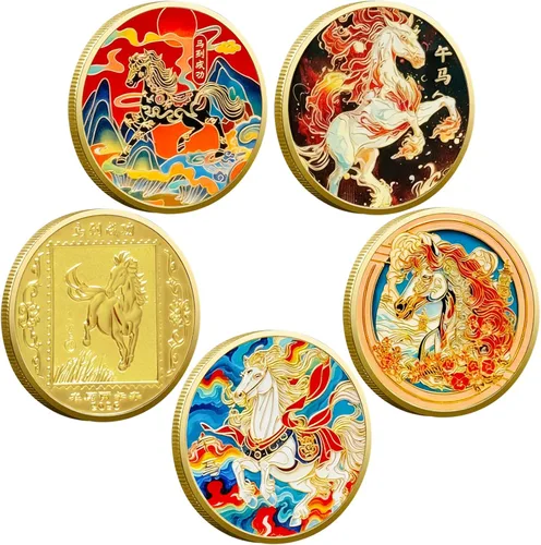 Miniatura 11 de 5 piezas de monedas de la suerte chinas de dragón chino del zodiaco monedas antiguas criaturas míticas de la suerte para oficina, colección
