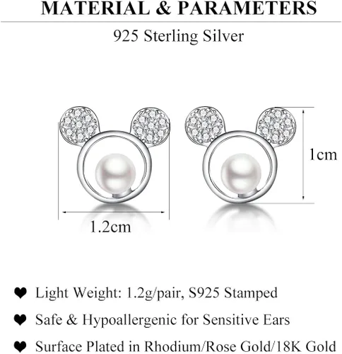 Miniatura 6 de SLUYNZ Aretes de plata de ley 925 con circonita cúbica brillante de ratón, para mujeres, adolescentes y niñas, bonitos aretes de ratón, Circonia
