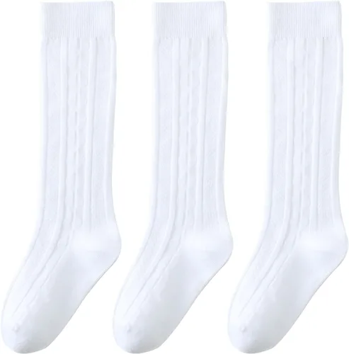 Miniatura 2 de Calcetines altos hasta la rodilla para niñas, punto trenzado, acanalados, para uniforme escolar, paquete de 36, calcetines de tubo sin costuras