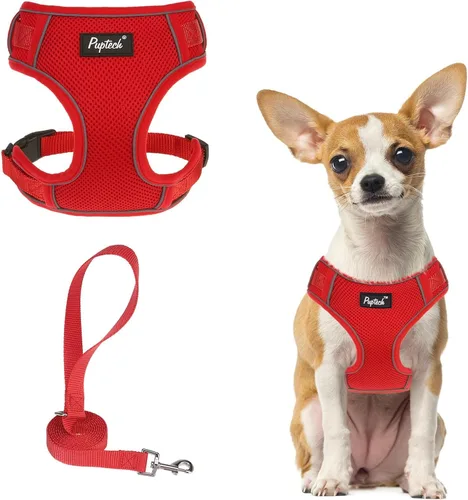 Miniatura 46 de PUPTECK Juego de arnés y correa para perro pequeño, arnés ajustable sin tirones para cachorro, chaleco de malla suave reflectante para mascotas
