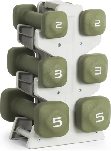 Miniatura 25 de Tone Fitness Juego de mancuernas de neopreno con estante de almacenamiento – Pesos de mano antideslizantes y antideslizamiento para entrenamientos