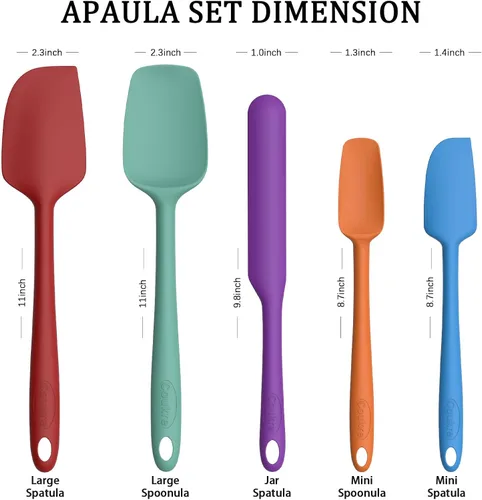 Miniatura 2 de Coukre Juego de 5 espátulas de silicona, resistentes a altas temperaturas, silicona de grado alimenticio, aptas para lavavajillas, para hornear