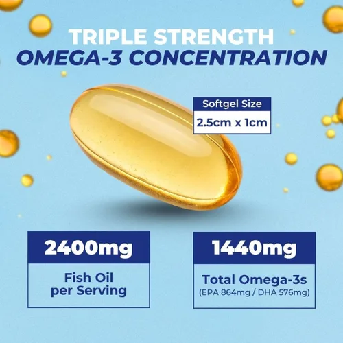 Miniatura 4 de Vital Omega 3 Suplementos de aceite de pescado de 2400 mg 864 mg de EPA y 576 mg de DHA 1440 mg de ácidos grasos omega-3 totales Promueve