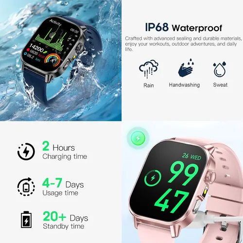 Miniatura 8 de Yowow BIT Reloj inteligente para hombres y mujeres con pantalla HD de 2.0 pulgadas, monitor de sueño de frecuencia cardíaca y oxígeno de presión