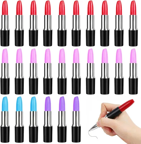 Miniatura 8 de DomeStar 24 unidades de bolígrafos de bola divertidos en masa, bolígrafos de bola de novedad con forma de lápiz labial de strass, lindos regalos