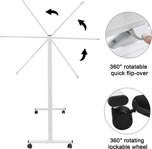 Miniatura 2 de H-Qprobd Pizarra blanca móvil de 60"x48" pulgadas de doble cara magnética de borrado en seco sobre ruedas - Pizarras blancas rodantes comerciales