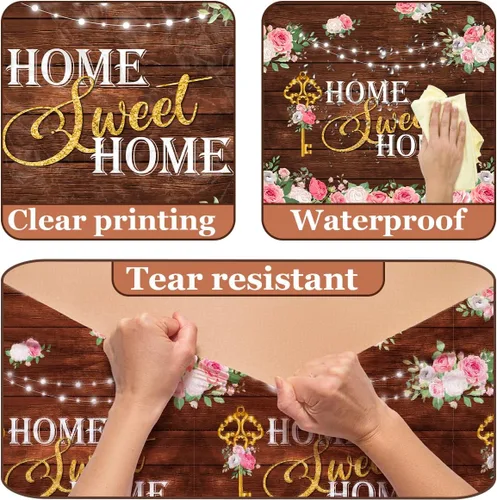 Miniatura 6 de Decoraciones de inauguración de la casa, 3 manteles para el hogar, mantel floral rústico de madera, cubierta de mesa de calentamiento de casa