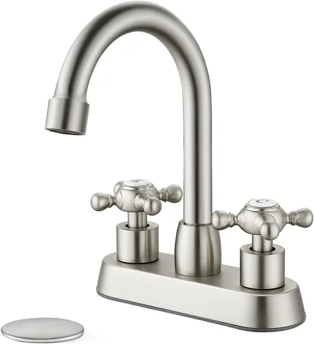 Juego central de 4 pulgadas, grifo mezclador de lavabo de baño de doble manija cruzada, montaje en cubierta, estilo vintage, casa de campo, lavabo