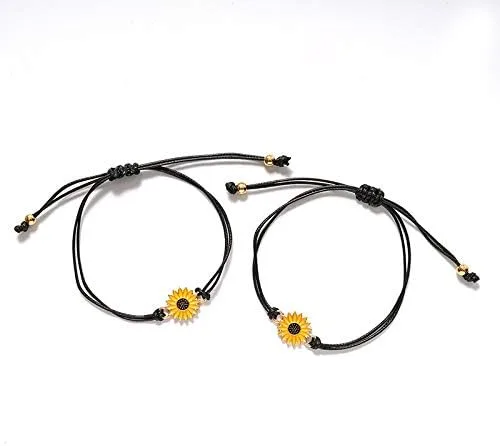 Miniatura 2 de Pulseras de girasol de moda para hombres y mujeres, hechas a mano, trenzadas con cuerda negra, dije de amistad, tarjeta de deseos, surf, joyería
