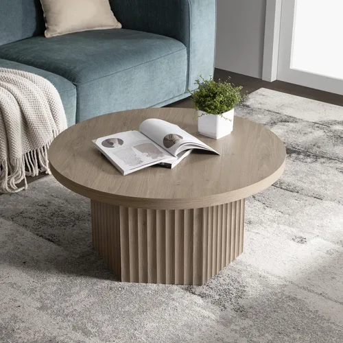 Miniatura 10 de SICOTAS Mesa de centro redonda para sala de estar, mesa de centro acanalada moderna de 32 pulgadas con almacenamiento, mesa de comedor de té